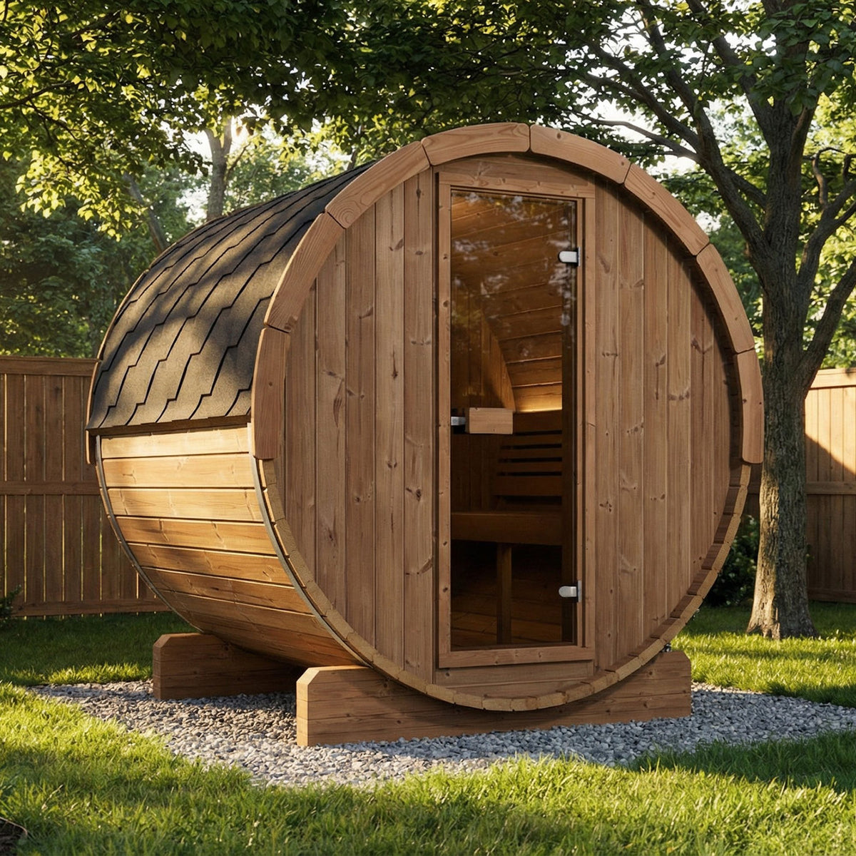 SaunaLife E7 barrel sauna, view 2