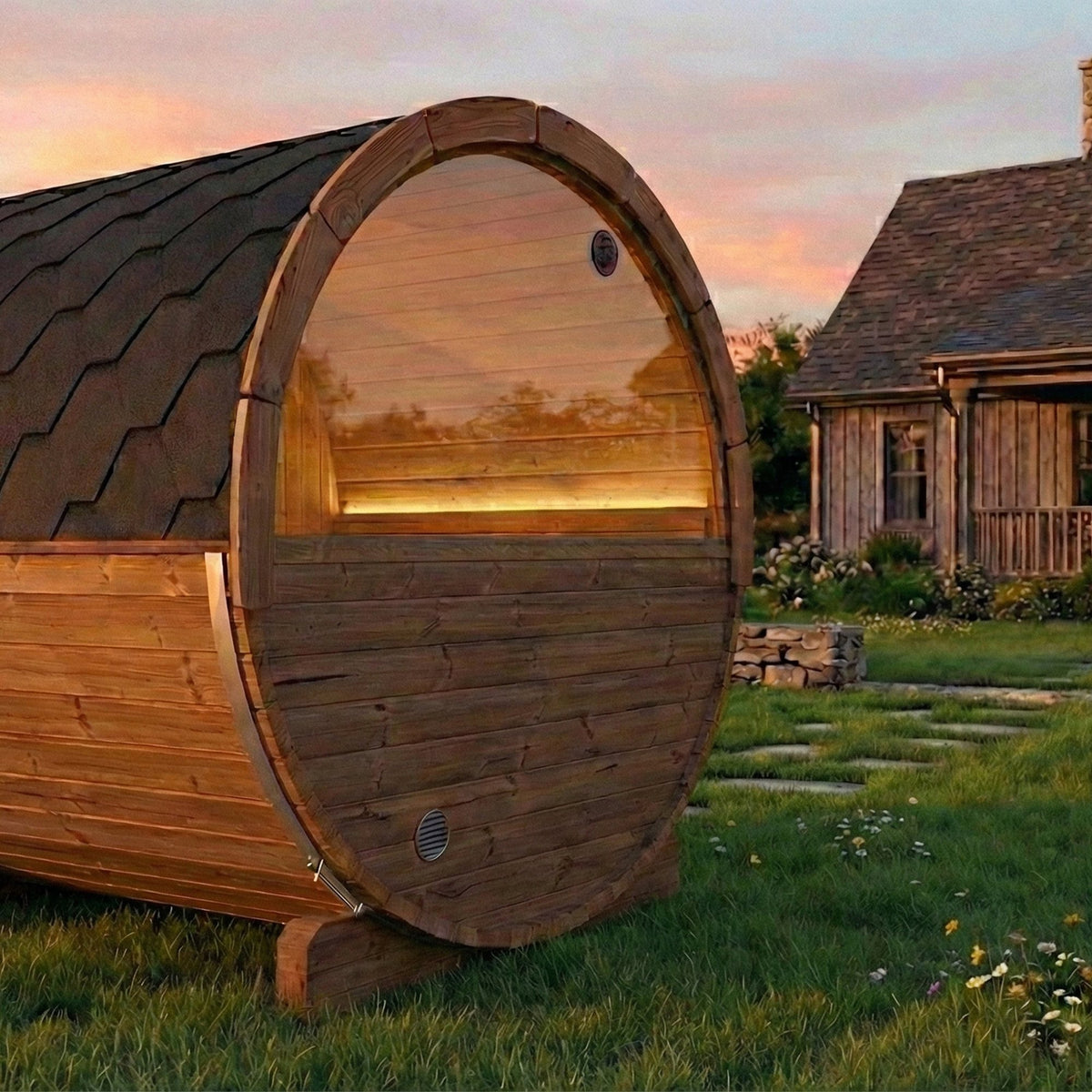 SaunaLife E7W barrel sauna, view 2